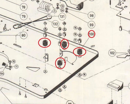 Jeu de 4 silentblocs moteur et châssis pour magnétophone à bandes Philips N4307